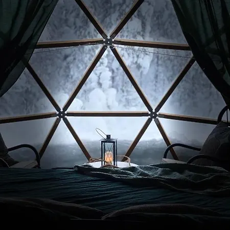 Glamping Private Jacuzzi Igloo Bedroom In Aurora Lounge With Shared Sauna And Pet Friendly Rovaniemi